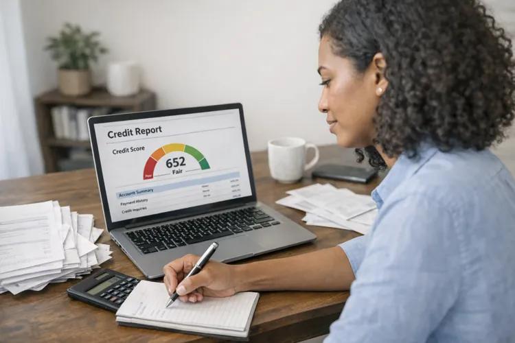 Homeowner reviewing credit score and mortgage refinancing options